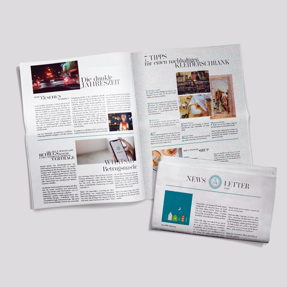 Durch die gekonnte Platzierung von Farben wirken die Flyer nicht unruhig, sondern bilden eine Einheit. Gutes Layout beim Flyerdesign