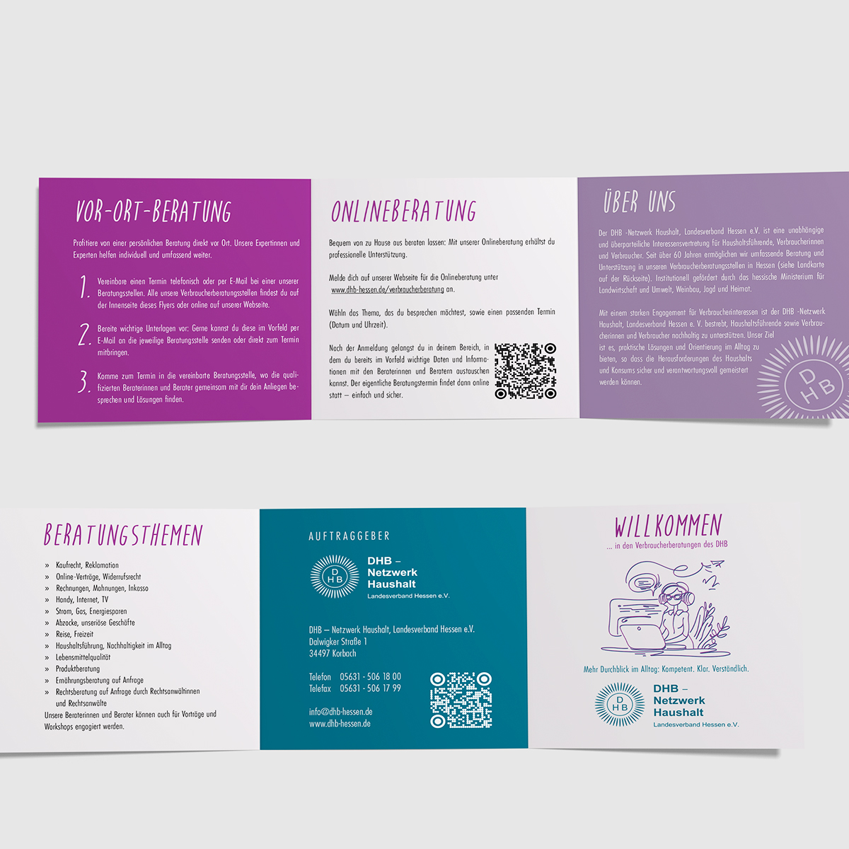 Texte, Grafiken und Farben bilden eine Einheit bei diesem Flyer Kreative Flyer-Entwicklung