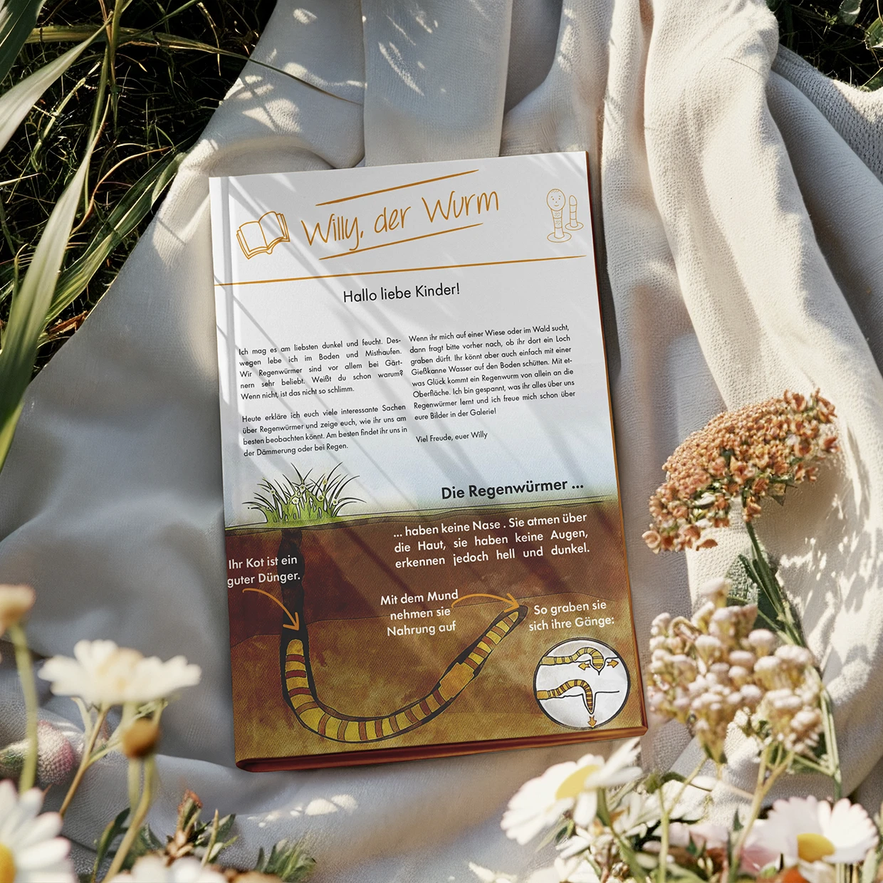 Cover der Schulungsunterlagen „Willy, der Wurm“ mit kindgerechter Illustration