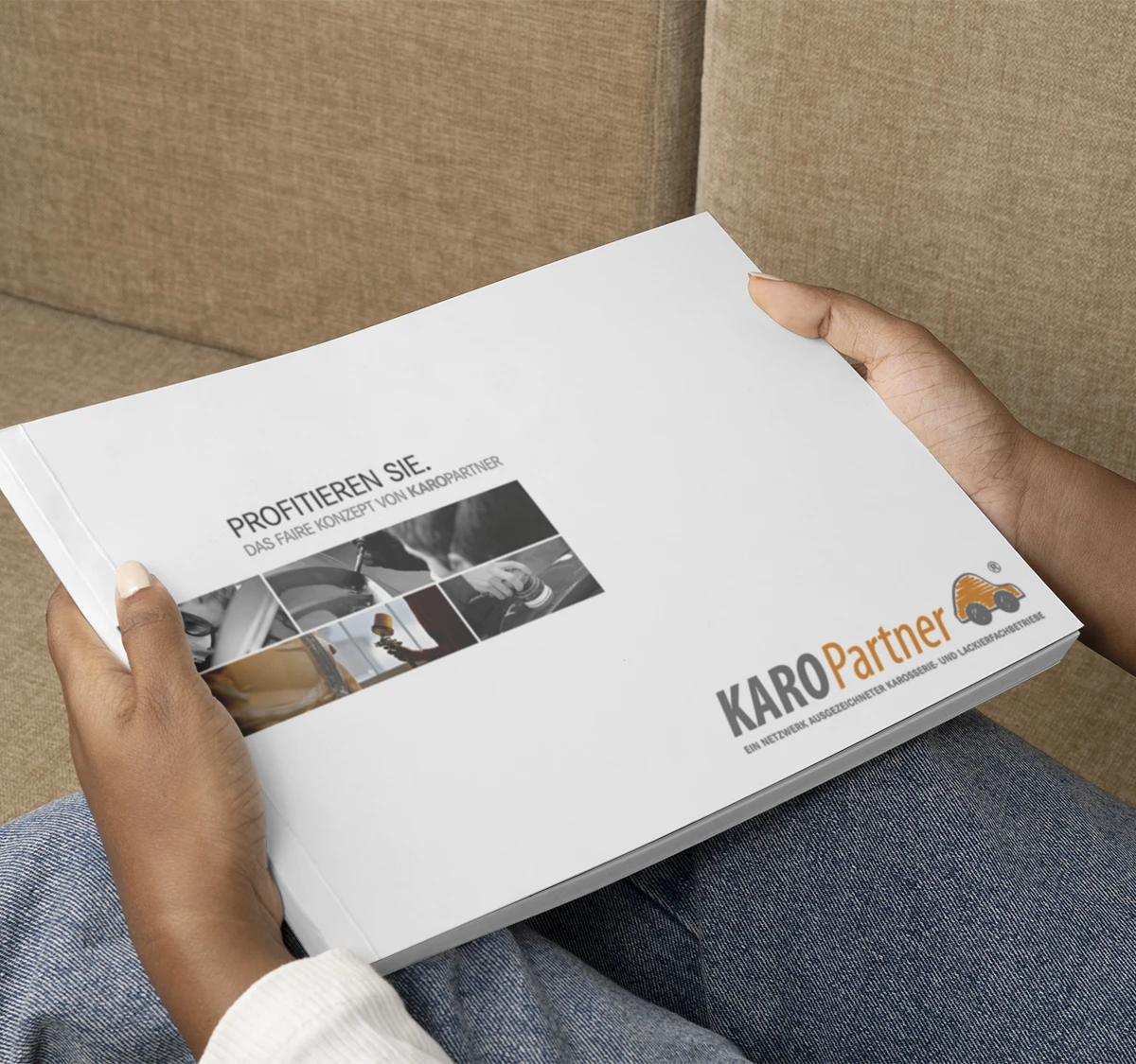 Schönes Layouts einer Werkstattbroschüre | Imagebroschüre für KaroPARTNER