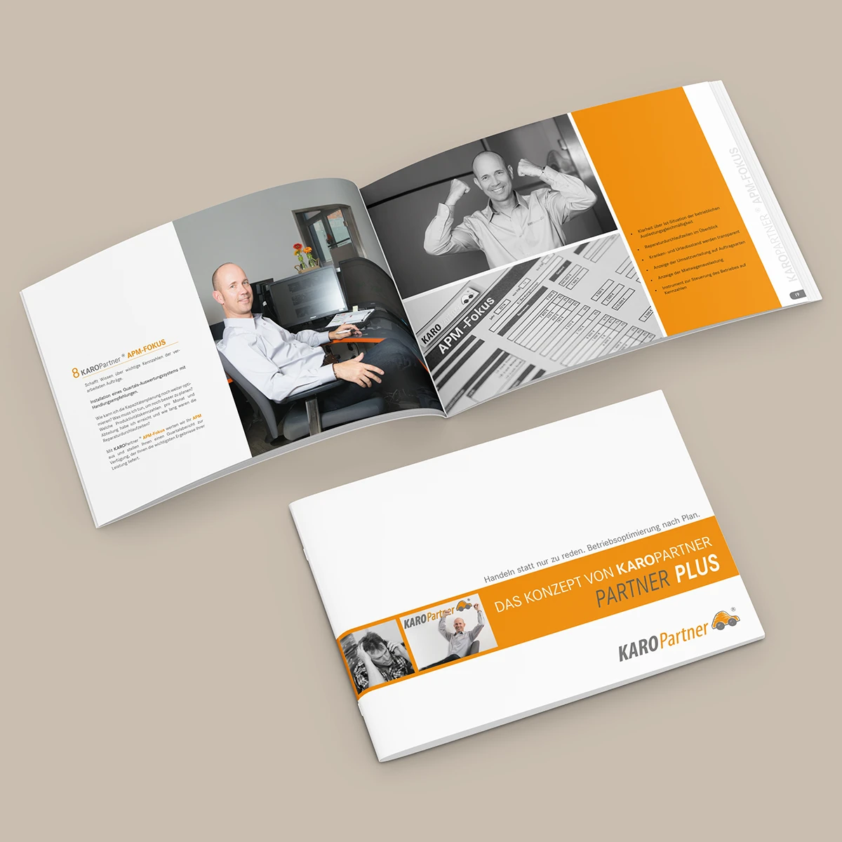 Schönes Layouts eines Handouts für KaroPARTNER, in der das PLUS-Konzept vorgestellt wird.