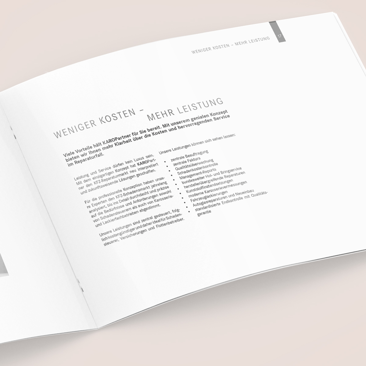 Schönes Layouts einer Nutzenbroschüre | Imagebroschüre für KaroPARTNER