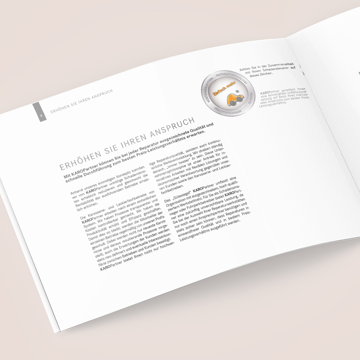 Schönes Layouts einer Nutzenbroschüre | Imagebroschüre für KaroPARTNER