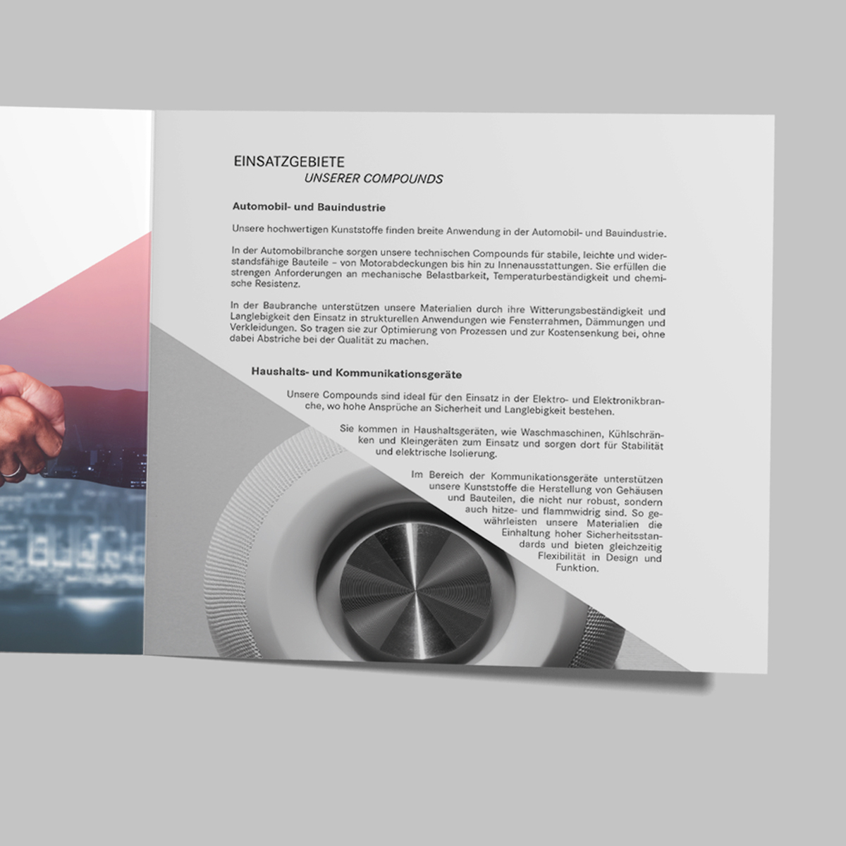 Der Flyer im modernen Design für mw-Compounds in Wülfrath. Technik und Grafik verbunden im Flyerdesign
