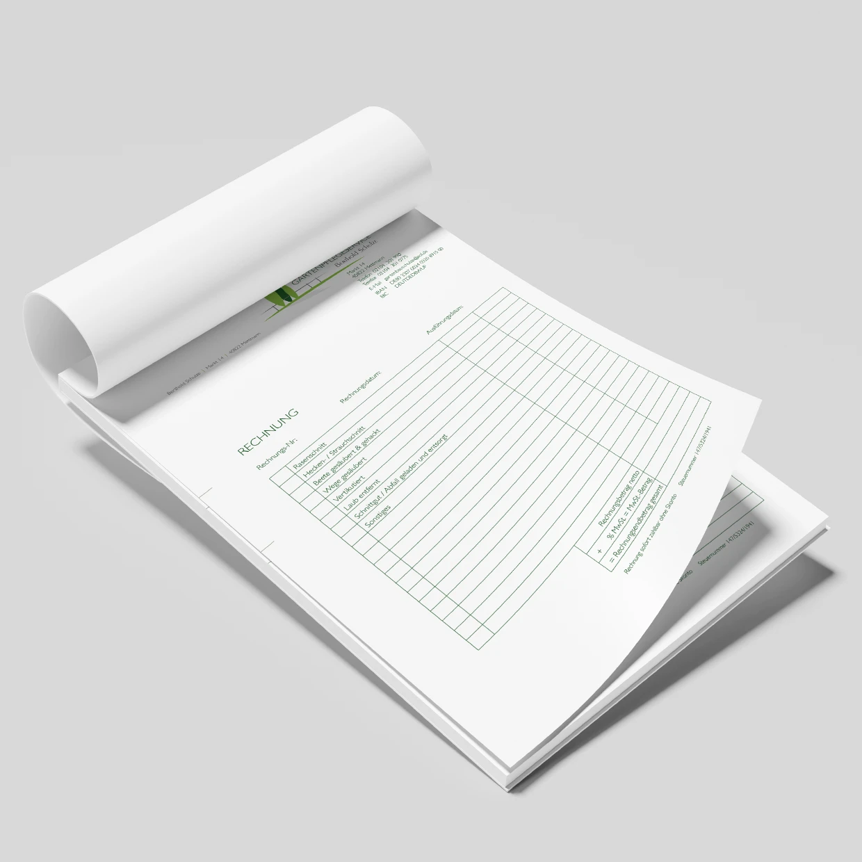 Rechnungsvorlage von Gartenpflegeservice Berthold Schulze im Einsatz