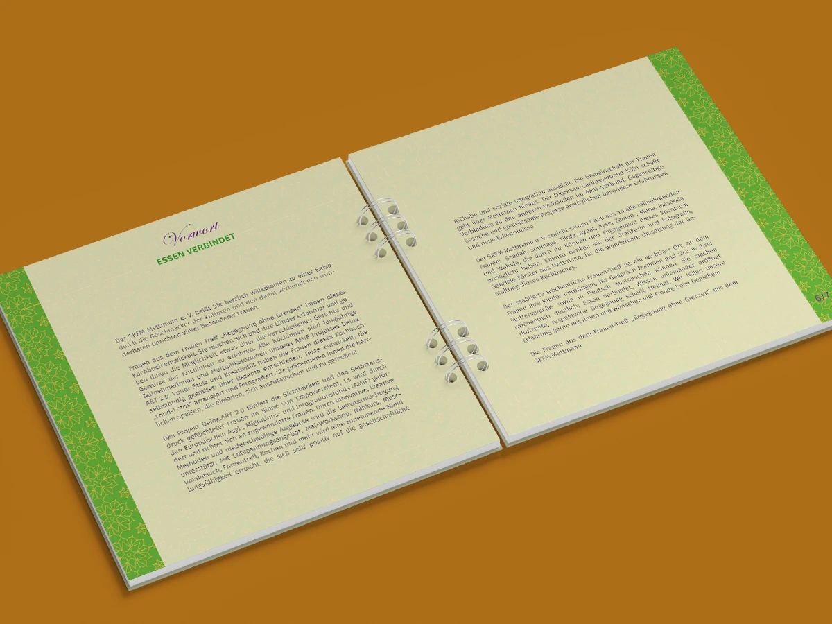 Schönes Layouts eines Kochbuches für SKFM-Mettmann