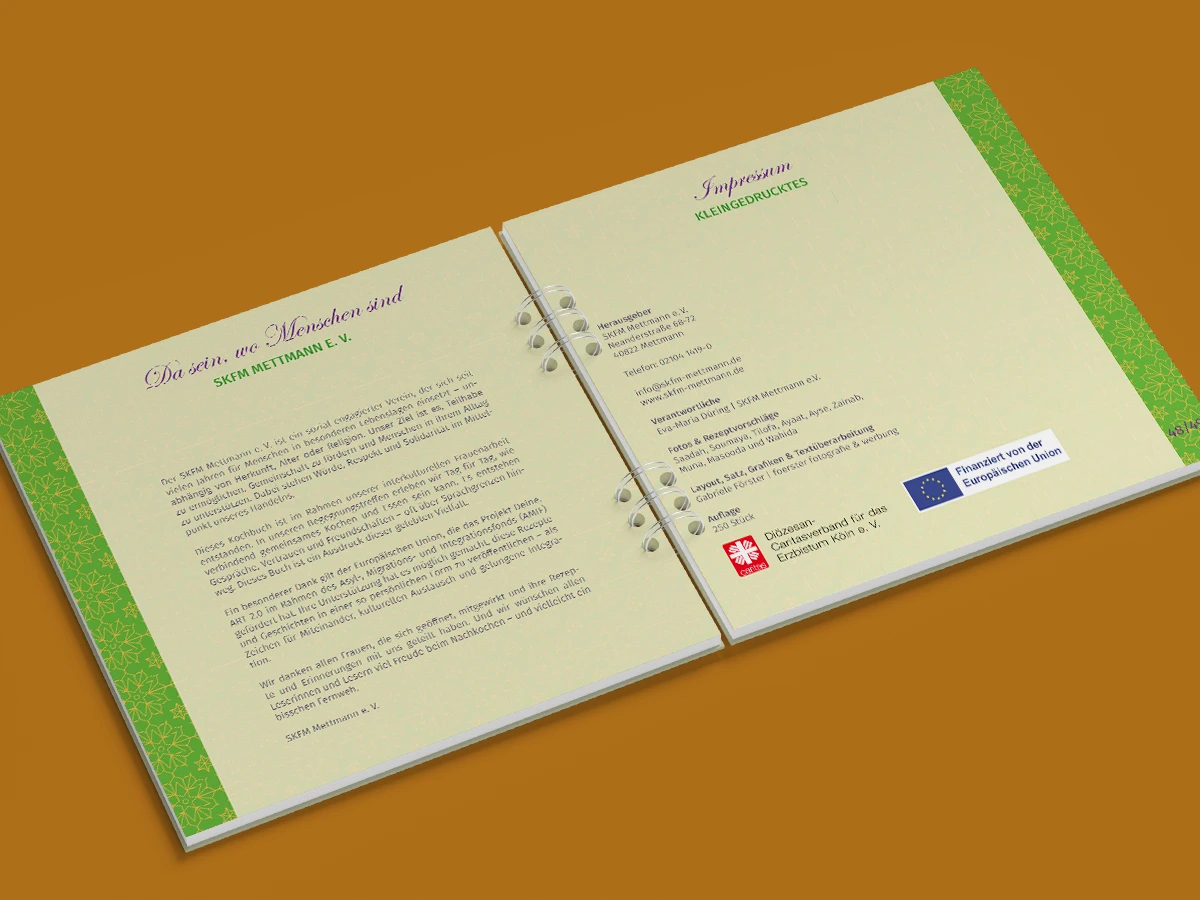 Schönes Layouts eines Kochbuches für SKFM-Mettmann