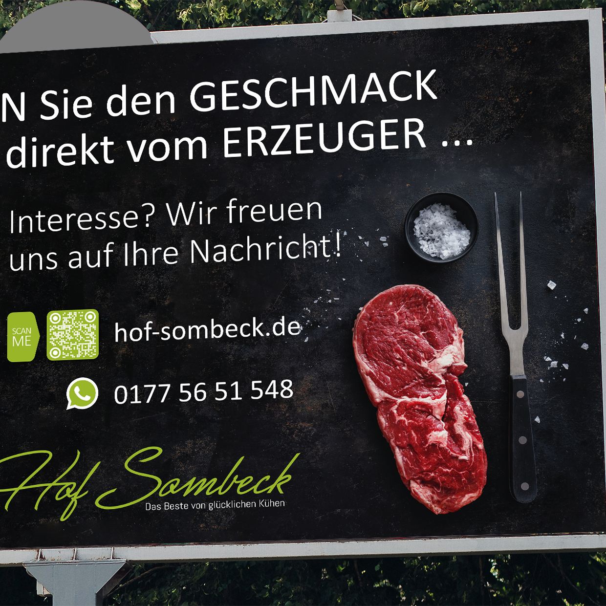 Auszug aus der Werbeatafel für den Fleischproduzenten Hof Sombeck