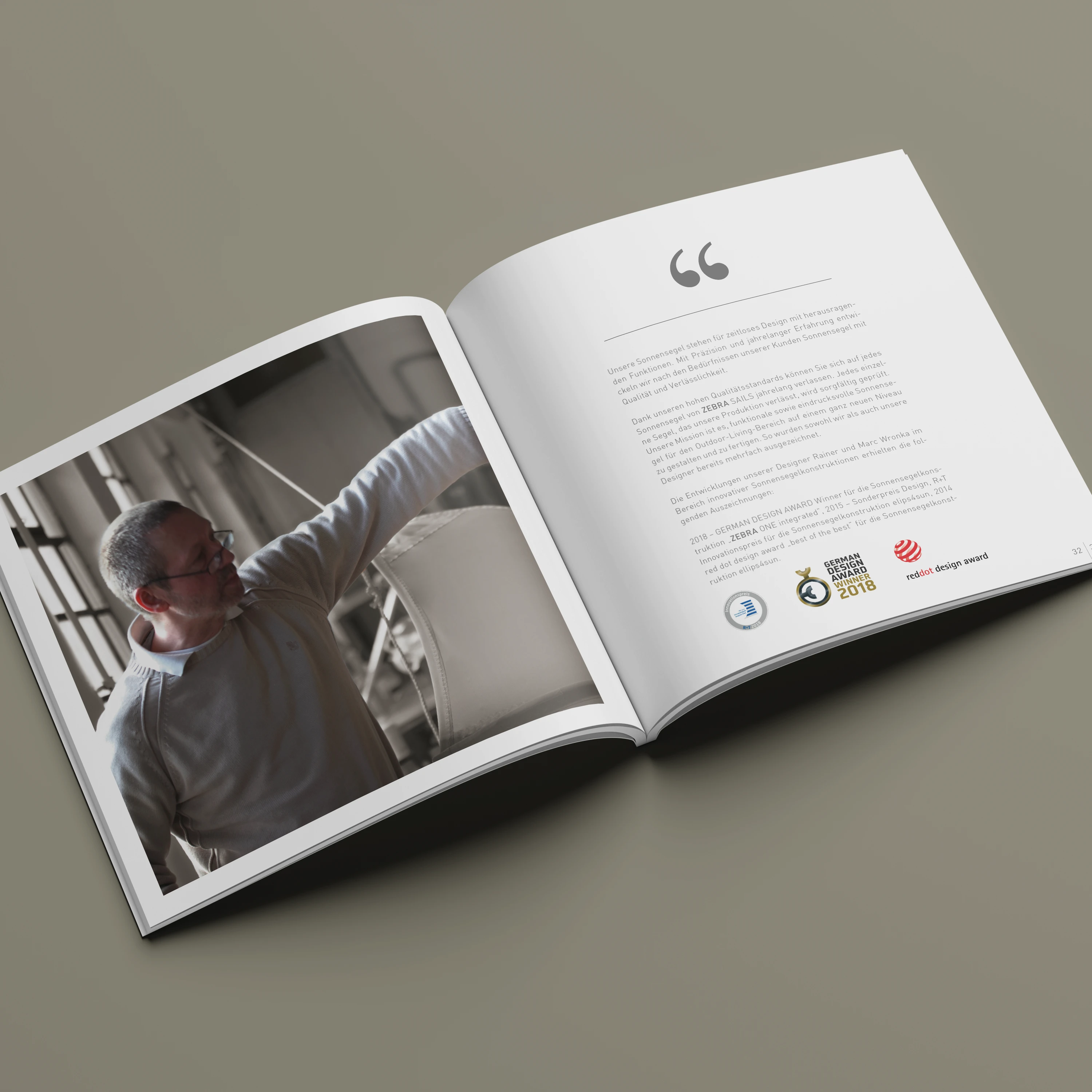 Doppelseite der Imagebroschüre von ZEBRA SAILS