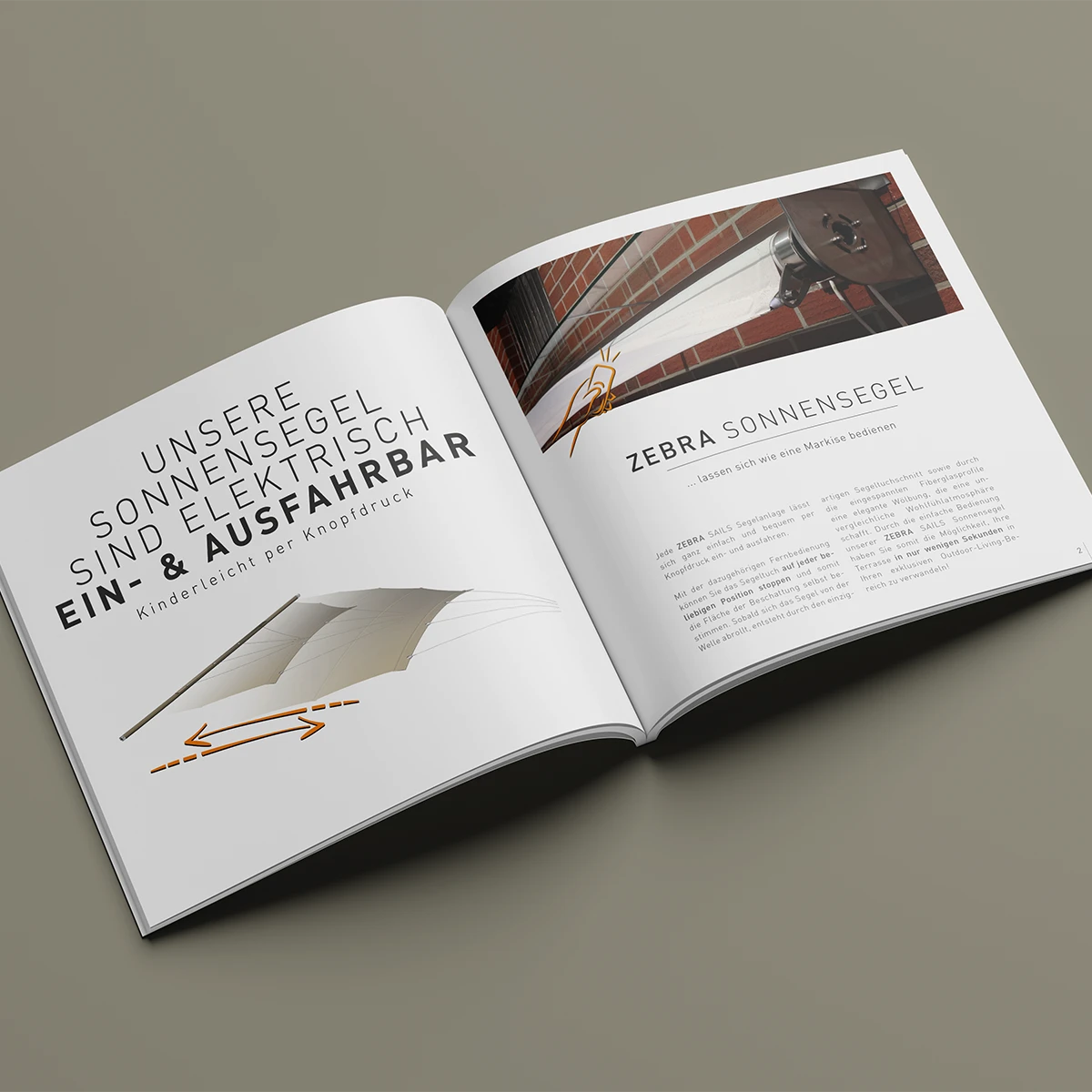 Doppelseite der Imagebroschüre von ZEBRA SAILS