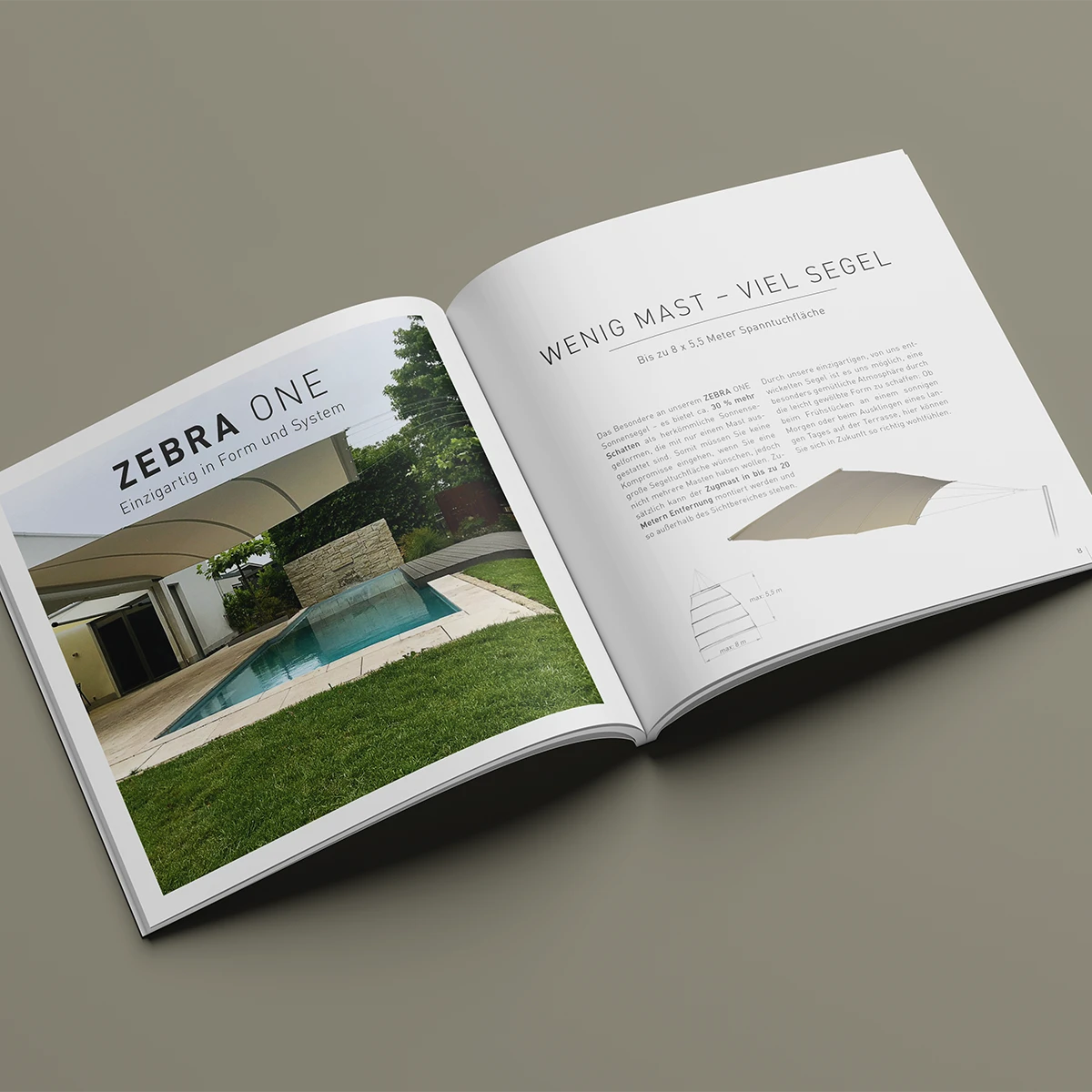 Doppelseite der Imagebroschüre von ZEBRA SAILS
