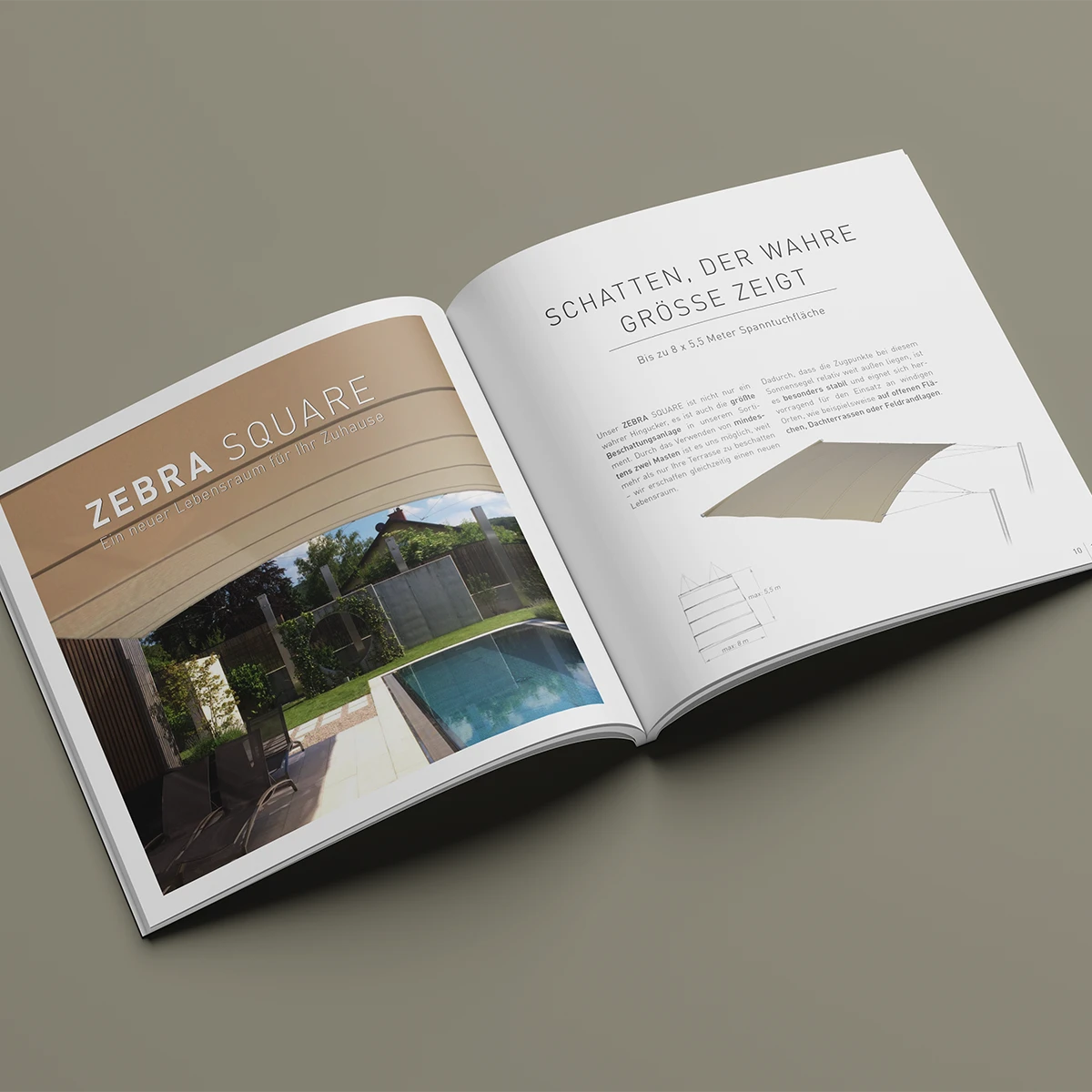 Doppelseite der Imagebroschüre von ZEBRA SAILS