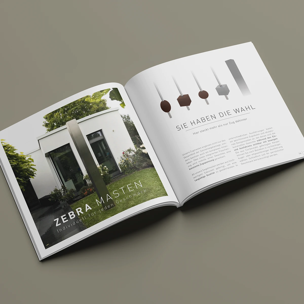 Doppelseite der Imagebroschüre von ZEBRA SAILS