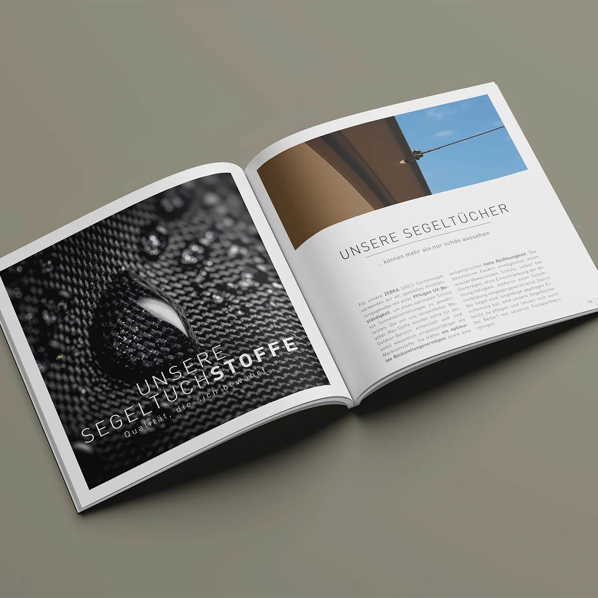 Doppelseite der Imagebroschüre von ZEBRA SAILS